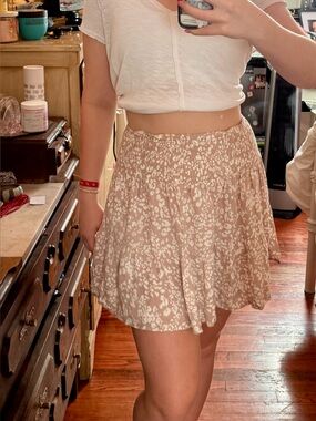 Women's Smocked Waist Pink Floral Tiered Mini Skirt